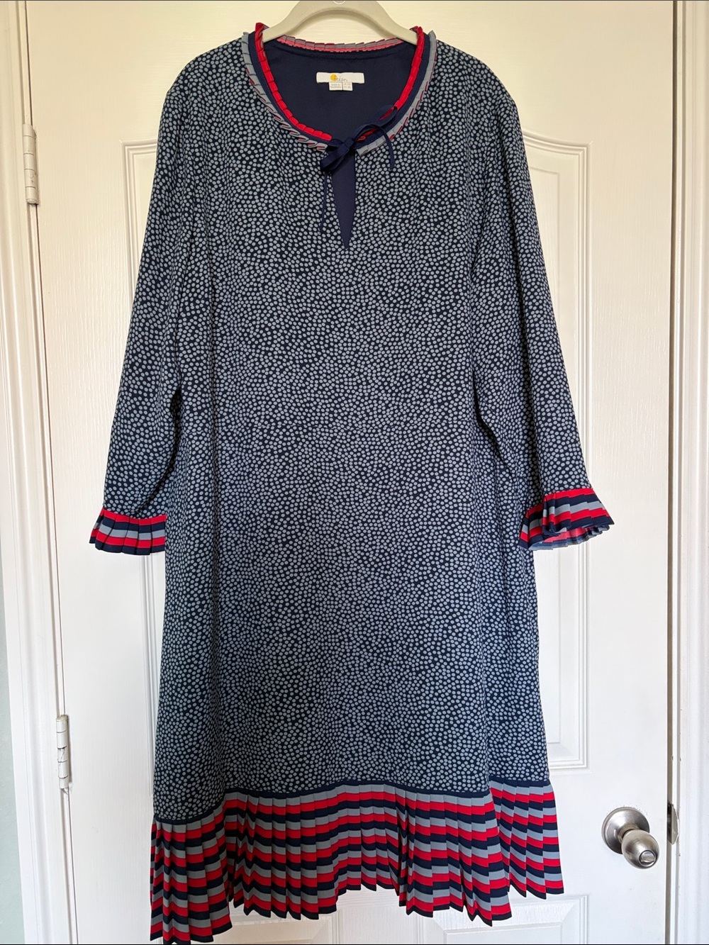 Boden Navy dot pleated trim Dress women’s 18 18L lined EUC